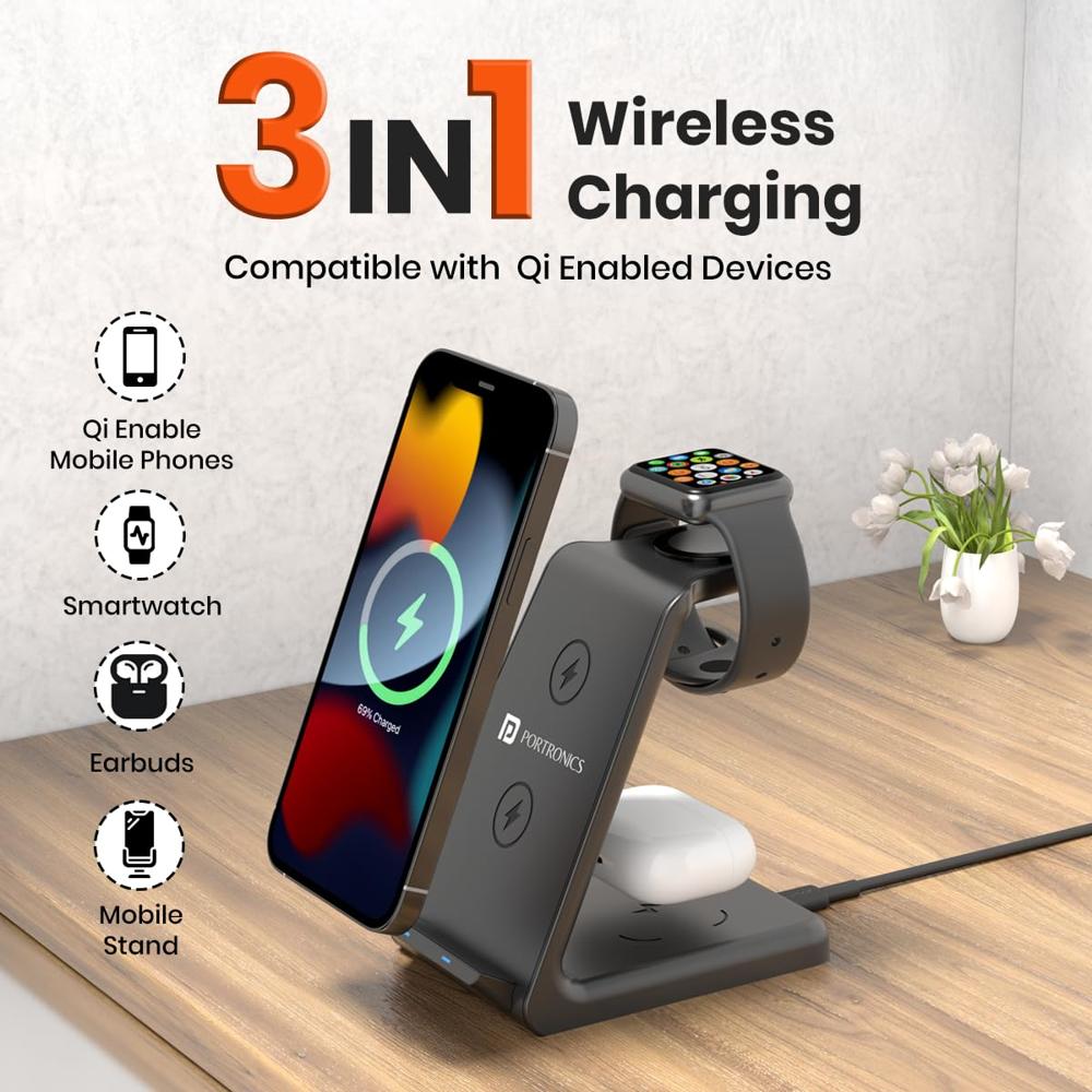 Portronics Freedom Trio 15w 3in1 Wireless Charger