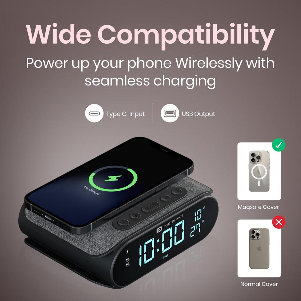 Portronics VoltClock 15W Wireless Charger for All Compatible