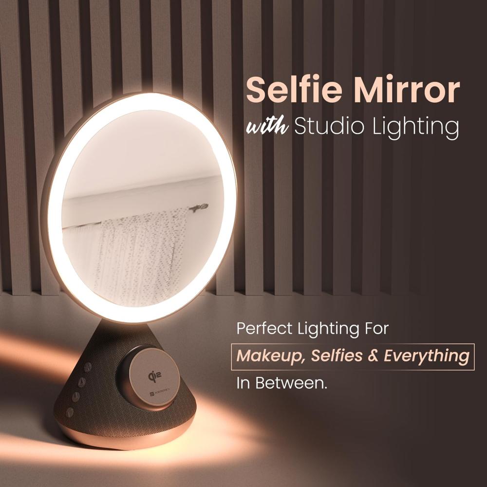 Portronics MOVO 3 in 1 Wireless Charger with 5W Bluetooth Speaker & Makeup Mirror, Qi2 Certified 15W Wireless