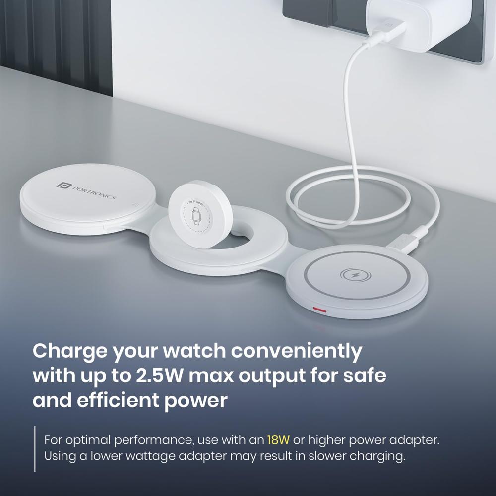 Portronics ChargeMate Trio 3 in 1 Wireless Charger with Multifunctional Fast Charging