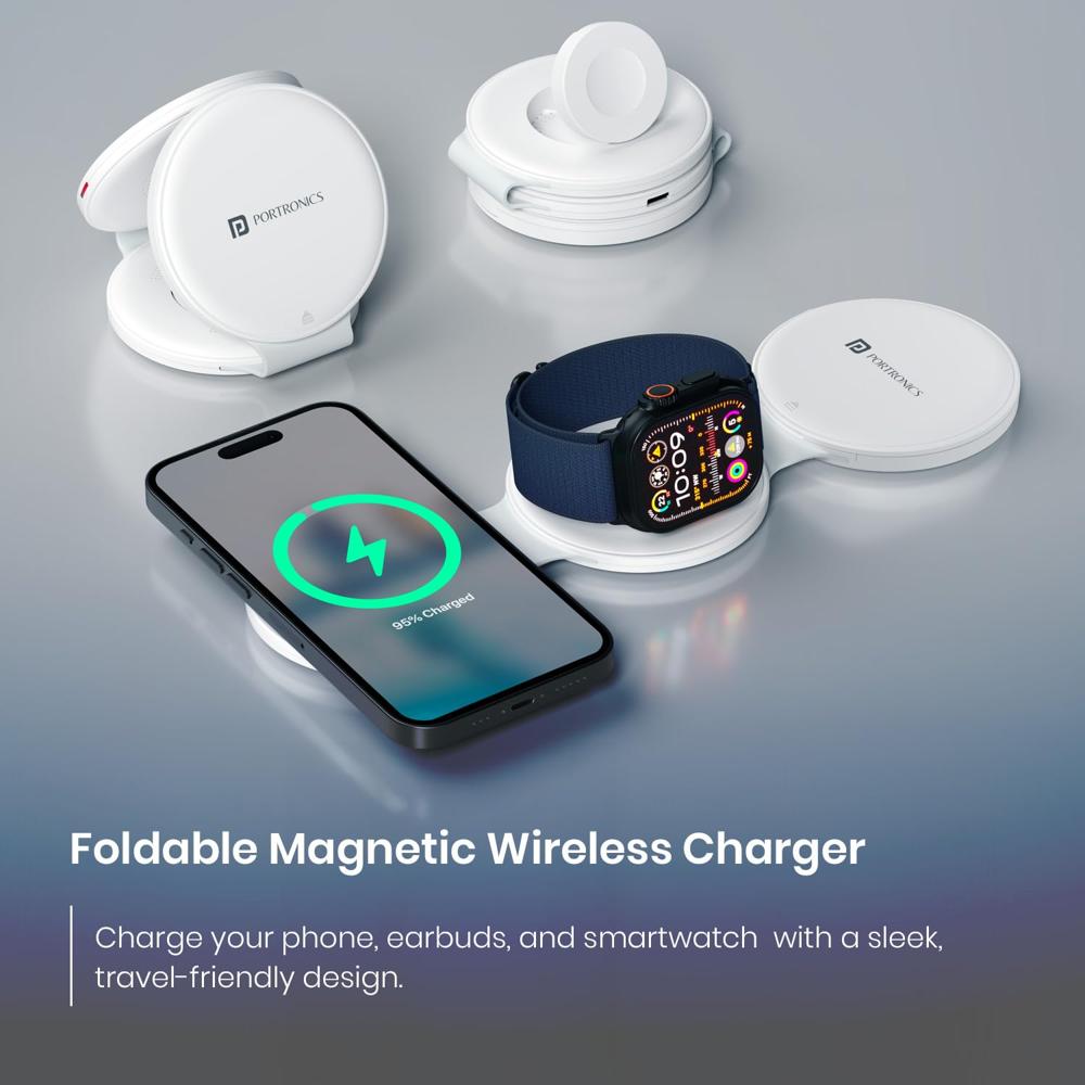 Portronics ChargeMate Trio 3 in 1 Wireless Charger with Multifunctional Fast Charging