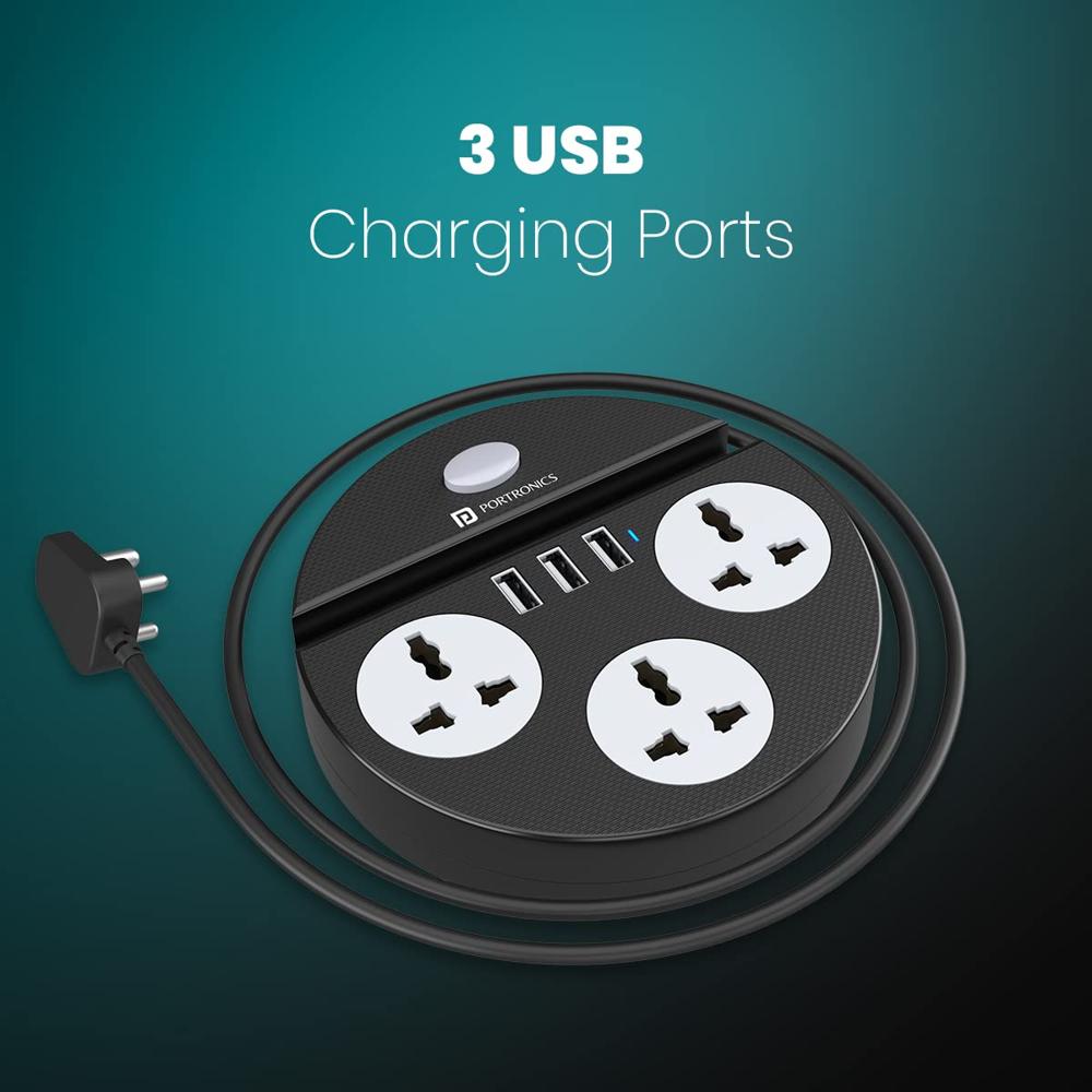 Portronics Power Plate 5 1500w Power Converter With Usb - Color: Black & White