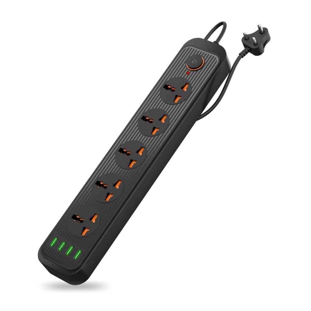 Portronics Power Plate 6 With 4 Usb Port + 5 Power Sockets Extension Board, 2500w Power - Color: Black