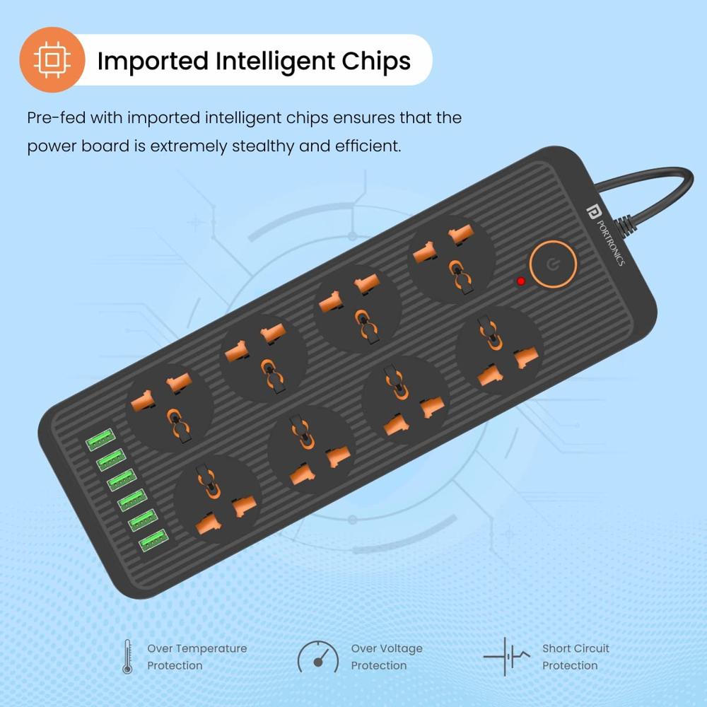 Portronics Power Plate 7 with 6 USB Port + 8 Power Sockets Power