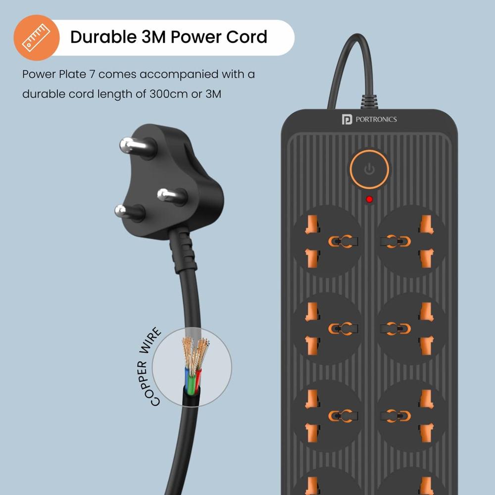Portronics Power Plate 7 with 6 USB Port + 8 Power Sockets Power