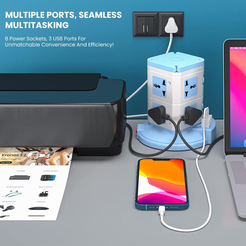 Portronics Power Plate 9 with 3 USB Ports + 8 Power Sockets