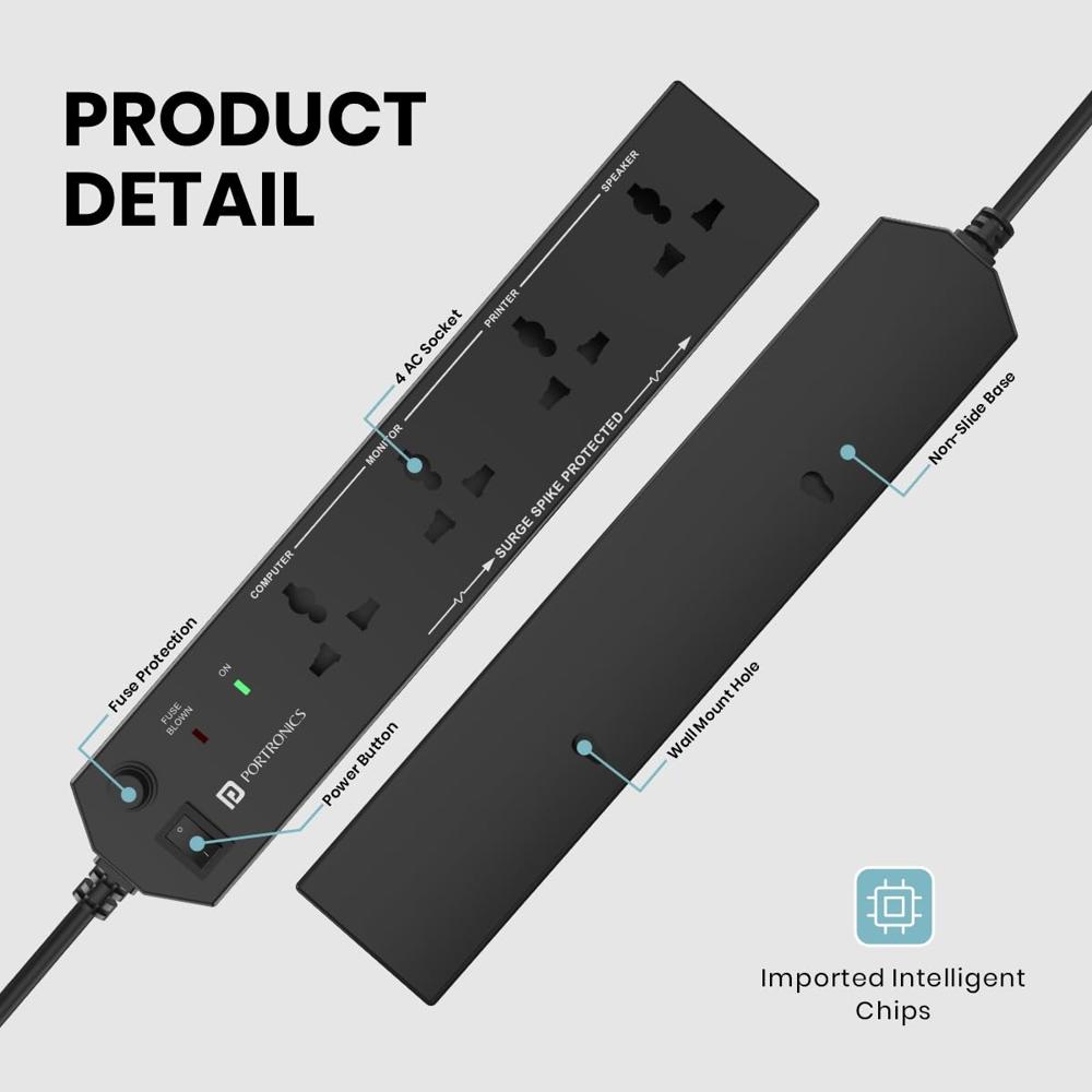 Portronics Power Plate 10 Extension Board with 4 Universal