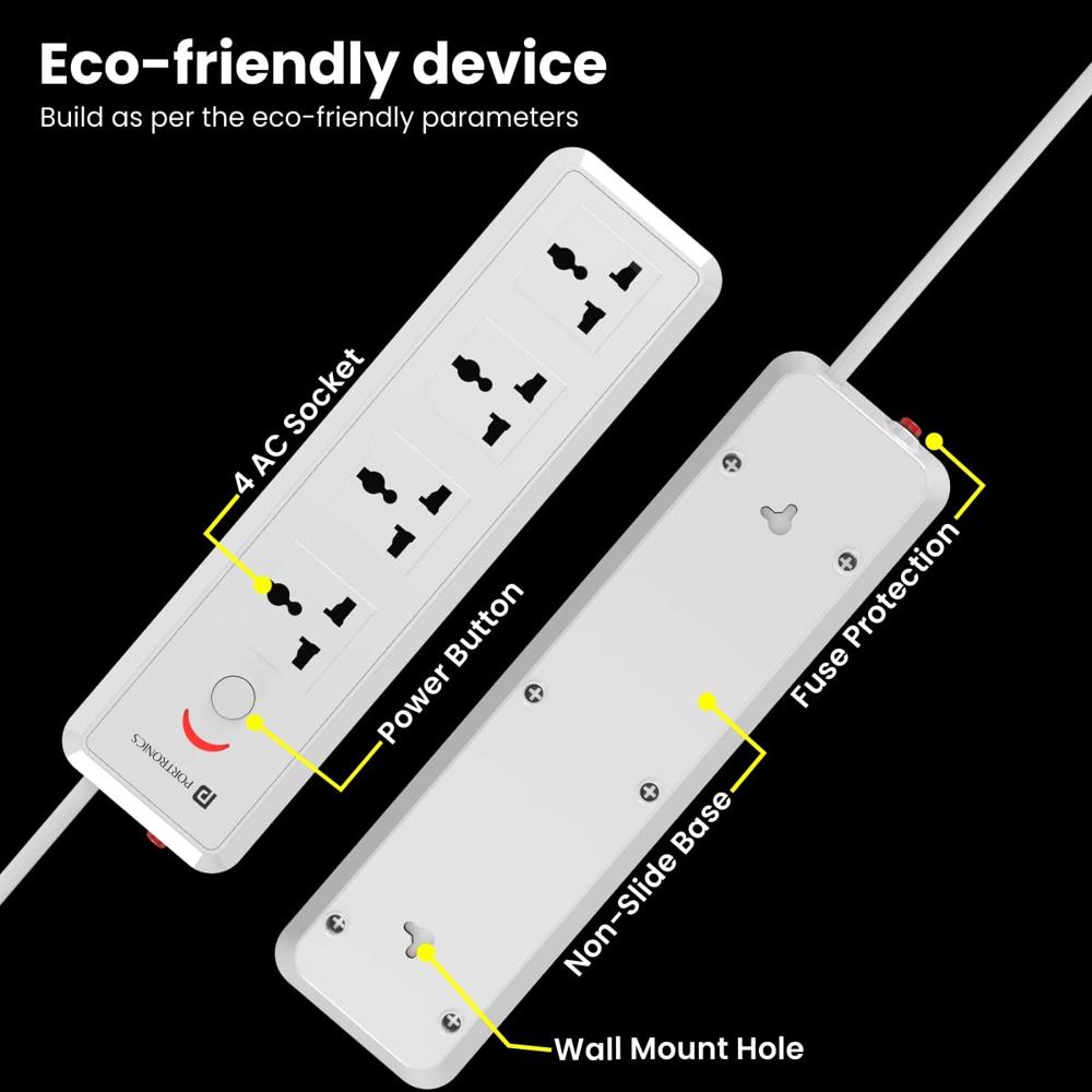 Portronics Power Plate 11, 1500W Extension Board with 4 Power