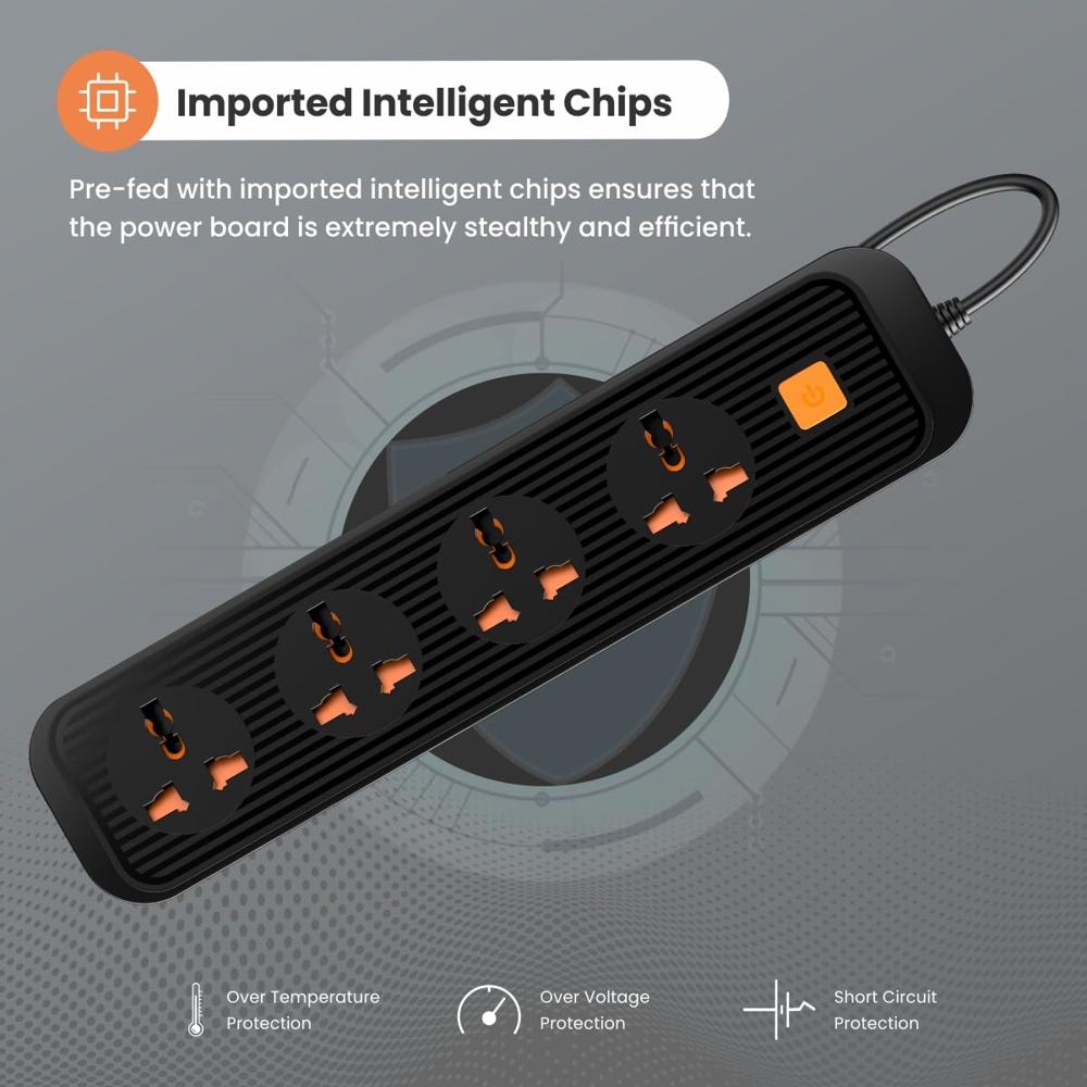 Portronics Power Plate 12 Extension Board with 4 Universal Sockets, 2 Meter Long Cord, 1500