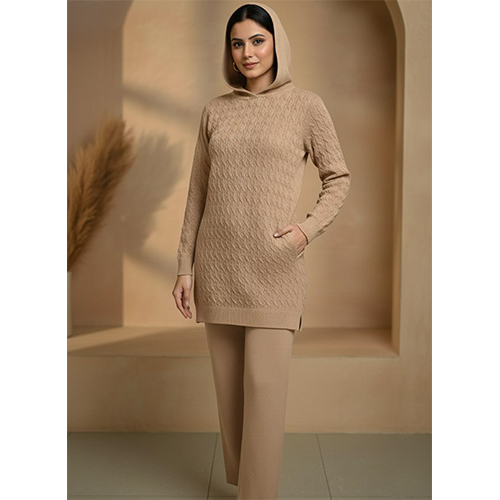 Beige Knitted Hooded Tunic