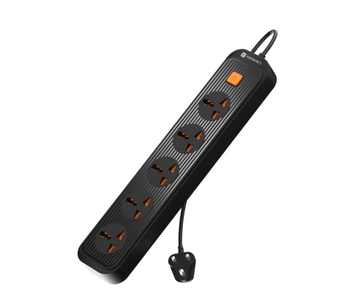 Portronics Power Plate 13 Multi Plug 1500W, 5  Socket Extension Boards (Black, 2 m)