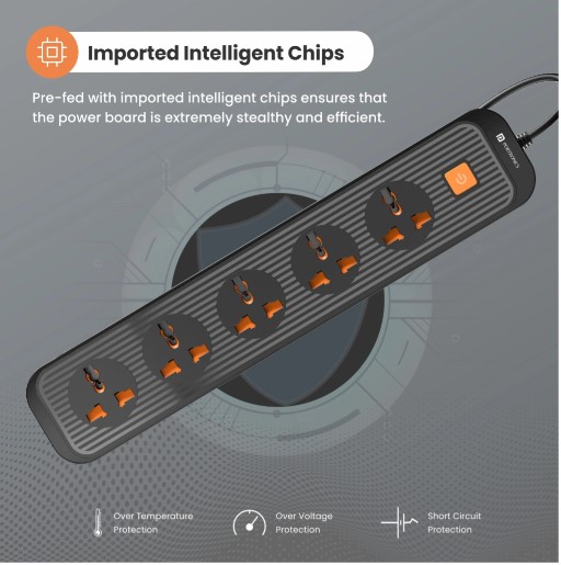 Portronics Power Plate 13 Multi Plug 1500W, 5  Socket Extension Boards (Black, 2 m)