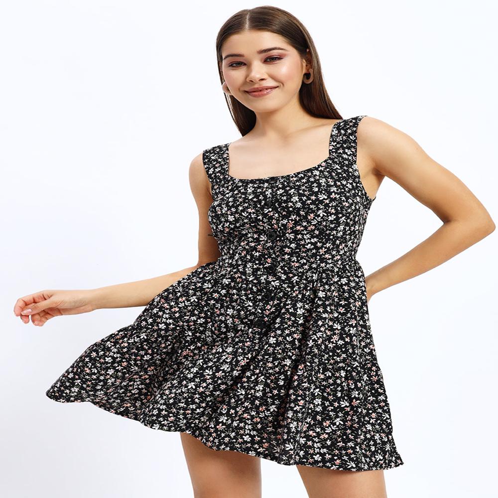 Black Flyer Mini Dress - Bust Size: Adjustable (Refer To Size Chart)