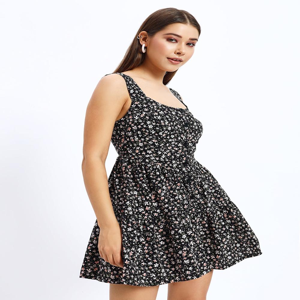 Black Flyer Mini Dress - Bust Size: Adjustable (Refer To Size Chart)