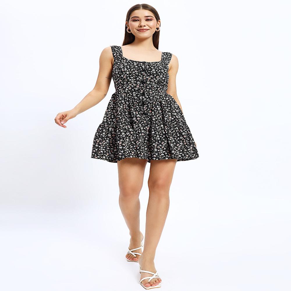 Black Flyer Mini Dress - Bust Size: Adjustable (Refer To Size Chart)