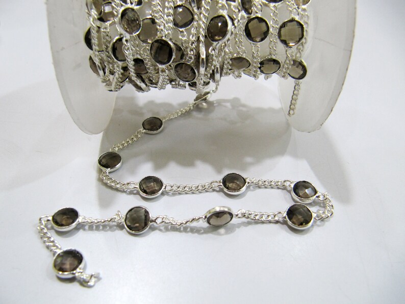Natural Smoky Quartz Connector Chain, Genuine Smoky Quartz Briolette Coin Shape 7mm,