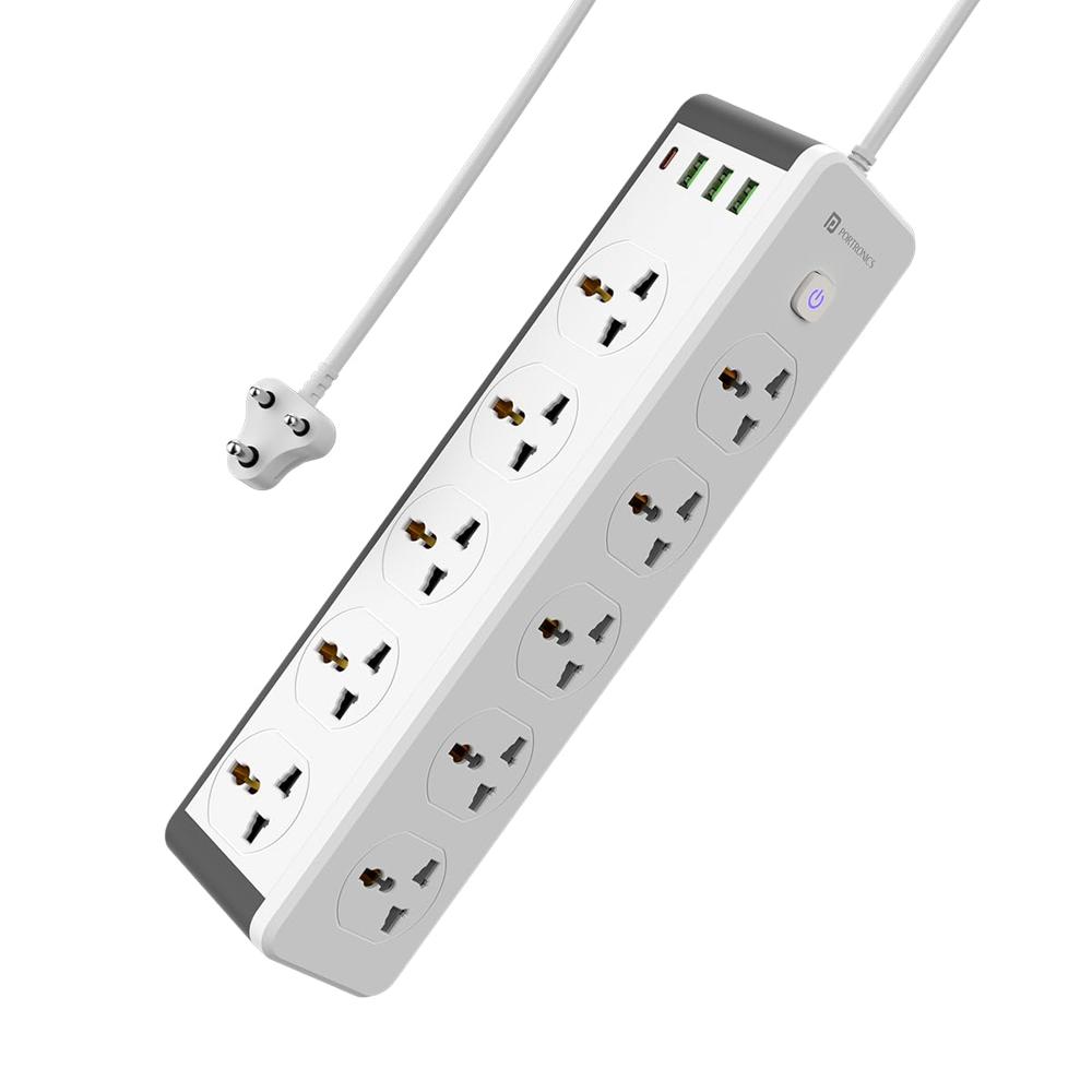 Portronics Power Plate 14 Extension Board With 10 Universal - Color: White