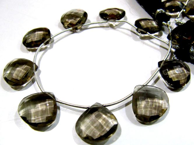 Smoky Quartz Heart shape Briolette Faceted Beads Size 13mm Beads Strand 8 inches Long
