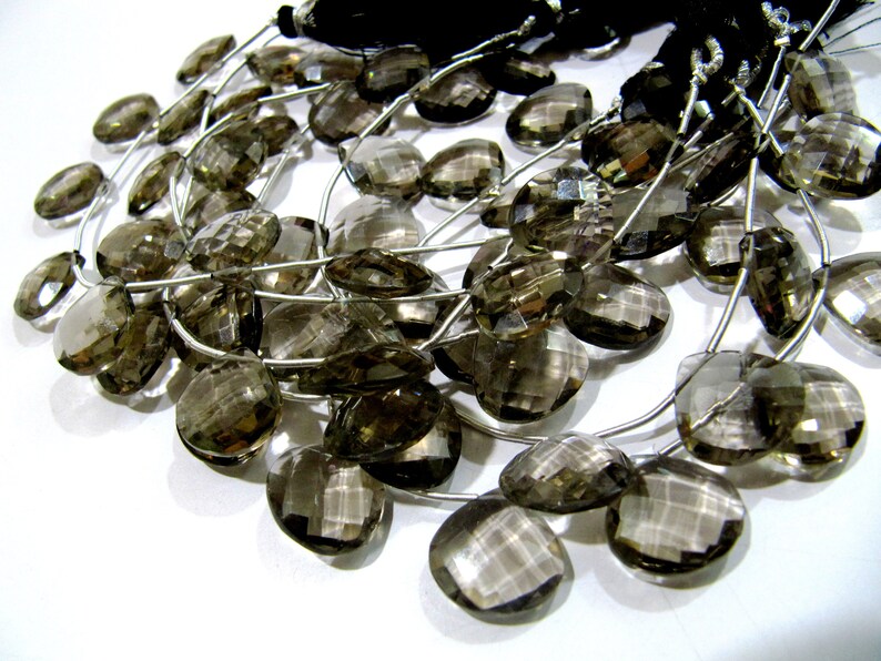Smoky Quartz Heart shape Briolette Faceted Beads Size 13mm Beads Strand 8 inches Long
