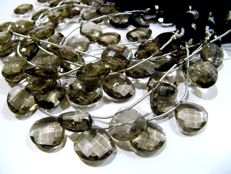 Smoky Quartz Heart shape Briolette Faceted Beads Size 13mm Beads Strand 8 inches Long