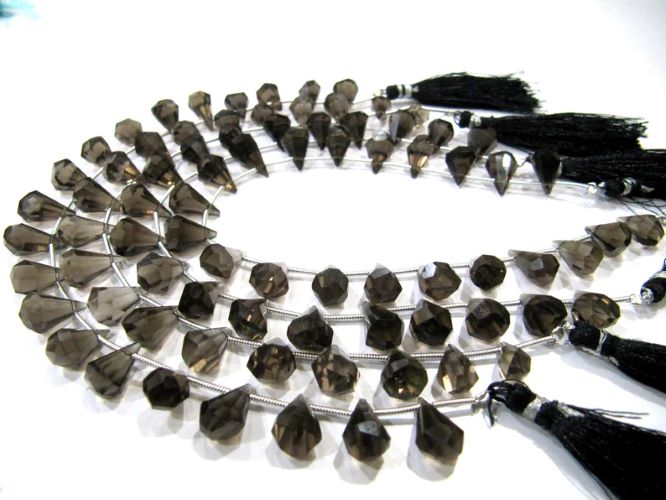 Natural Smoky Quartz Briolette Faceted Teardrop 6x10mm to 9x15mm Beads Sold per Strand 8 inches long