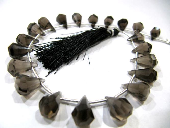 Natural Smoky Quartz Briolette Faceted Teardrop 6x10mm to 9x15mm Beads Sold per Strand 8 inches long