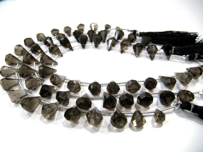 Natural Smoky Quartz Briolette Faceted Teardrop 6x10mm to 9x15mm Beads Sold per Strand 8 inches long