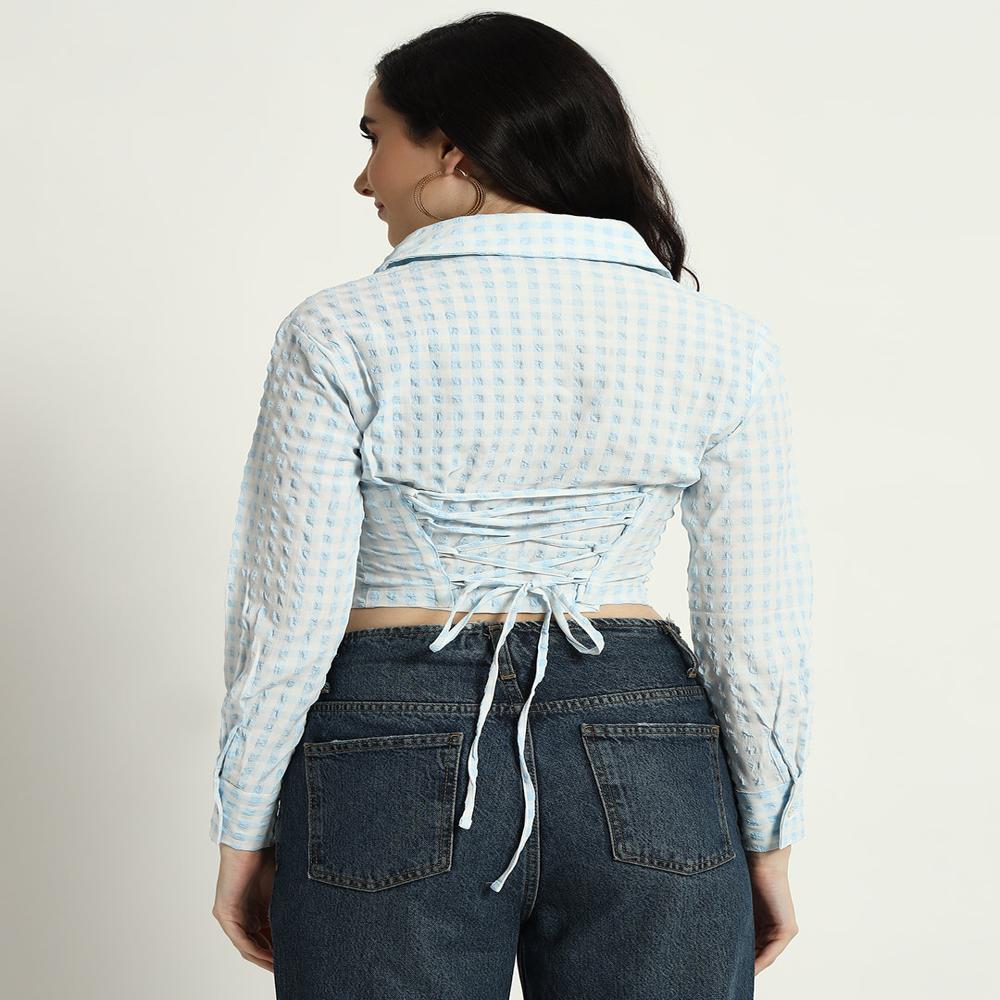 Ladies Blue Ghingham Shirt