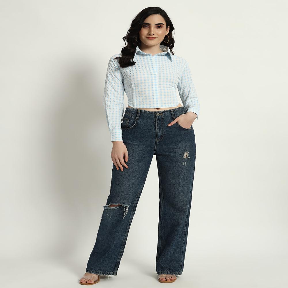 Ladies Blue Ghingham Shirt