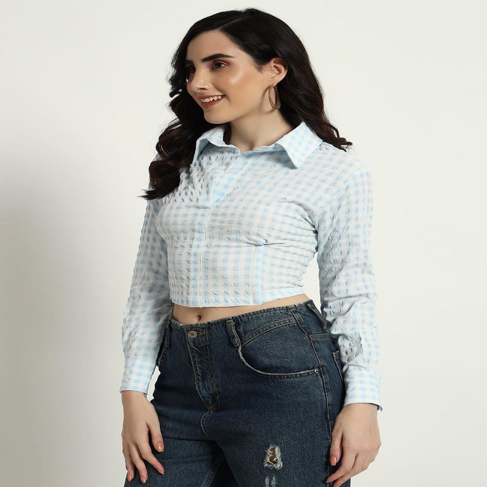 Ladies Blue Ghingham Shirt