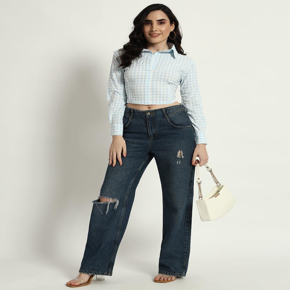 Ladies Blue Ghingham Shirt