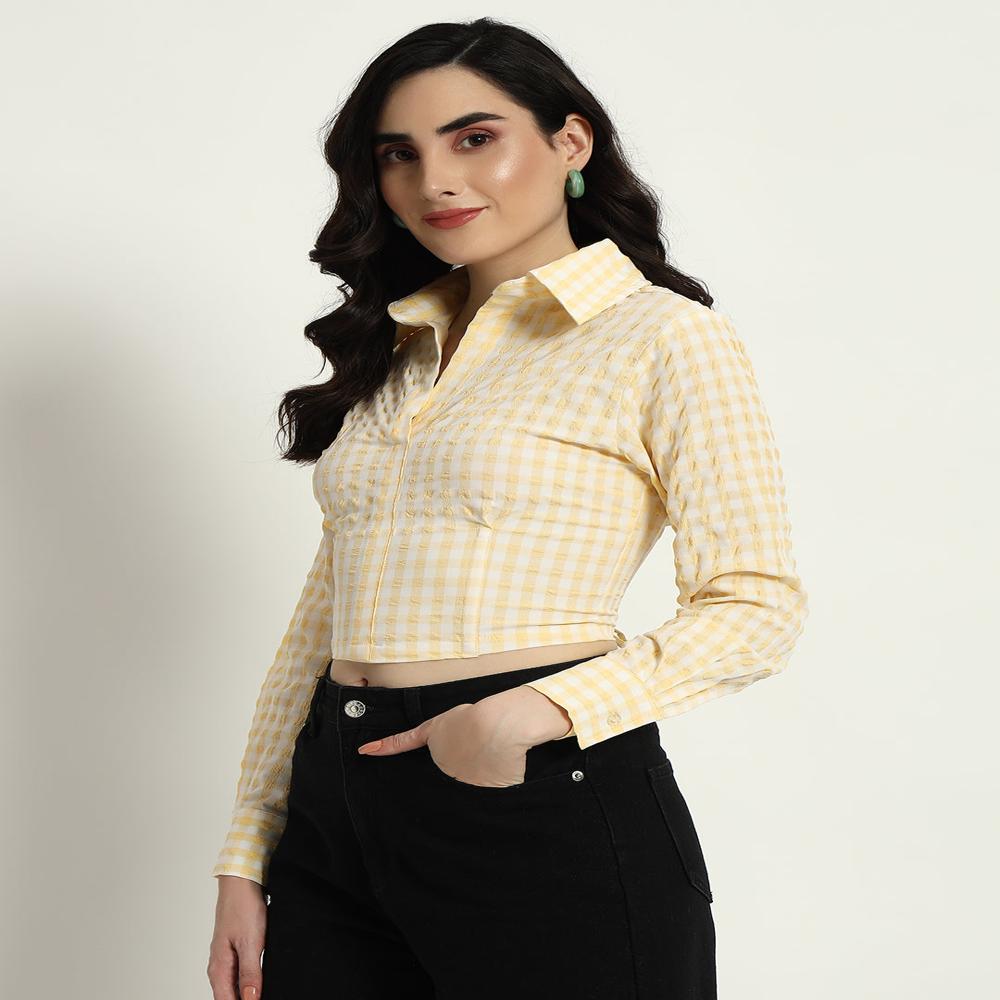 Yellow Ghingham Shirt - Length: Hip Length