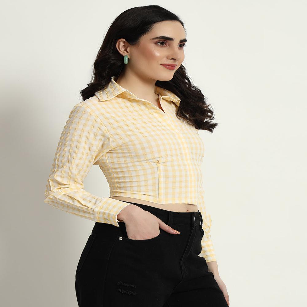 Yellow Ghingham Shirt - Length: Hip Length