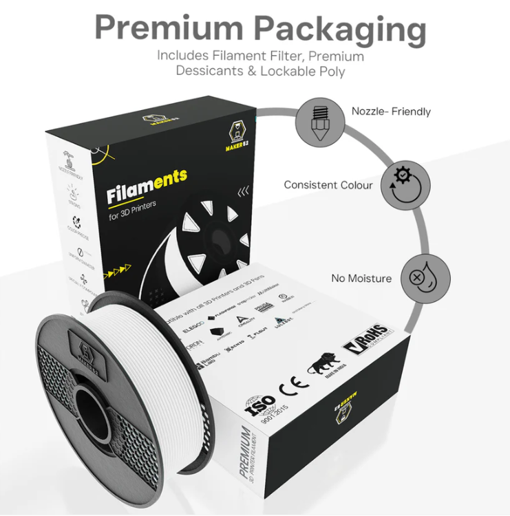 MAKER52 HS PLA+ Filament - 1.75mm High-Strength Premium 3D Printer Material - Snow White
