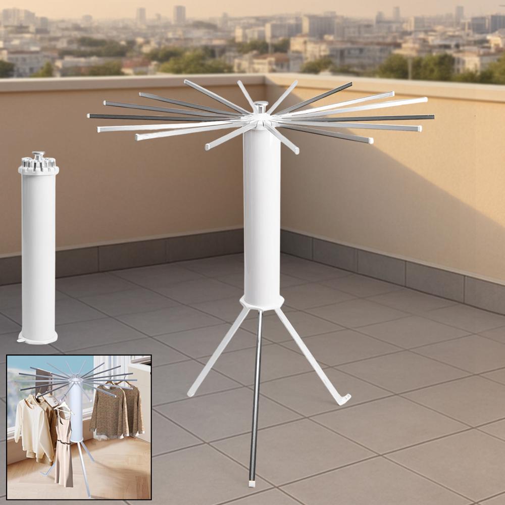 Foldable Rotary Clothes Drying Rack Stand (1 Pc) - Color: White
