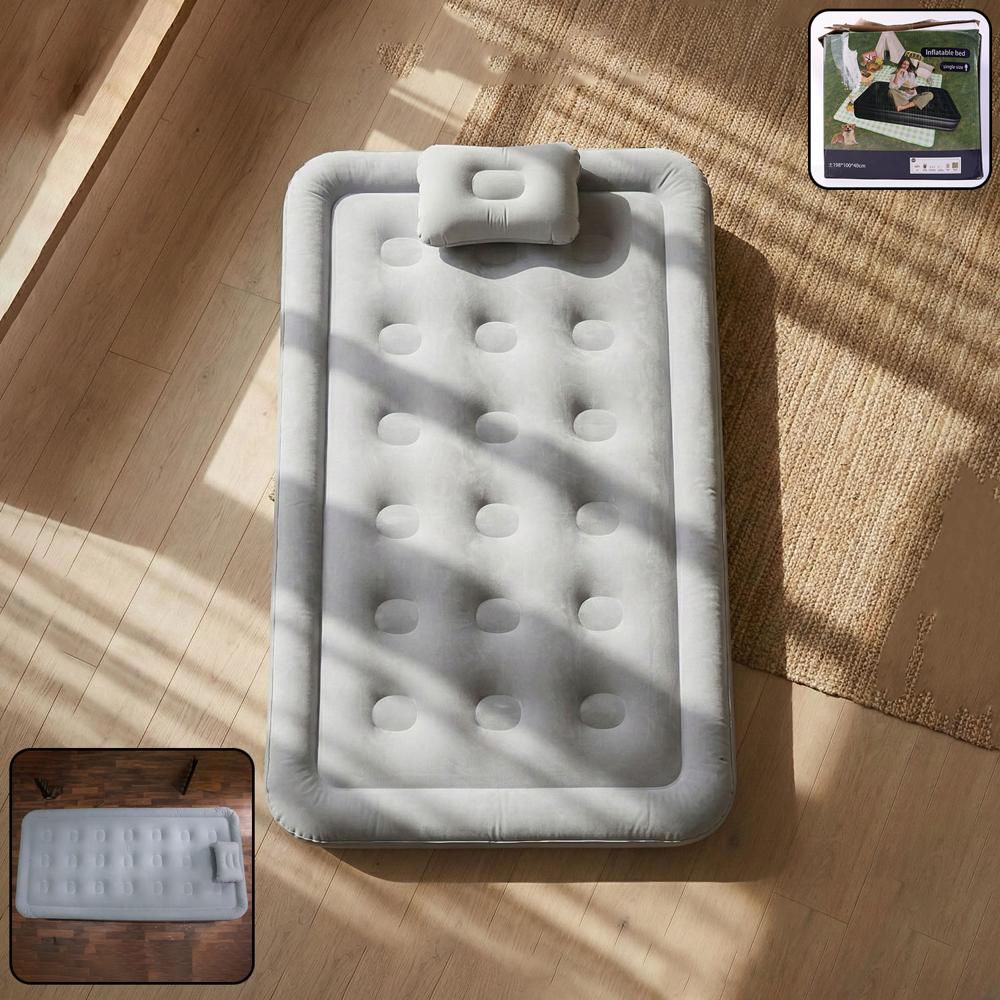 Portable Inflatable Bed Folding Lazy Bed (198x100x40 Cm / 1 Pc) - Color: Grey