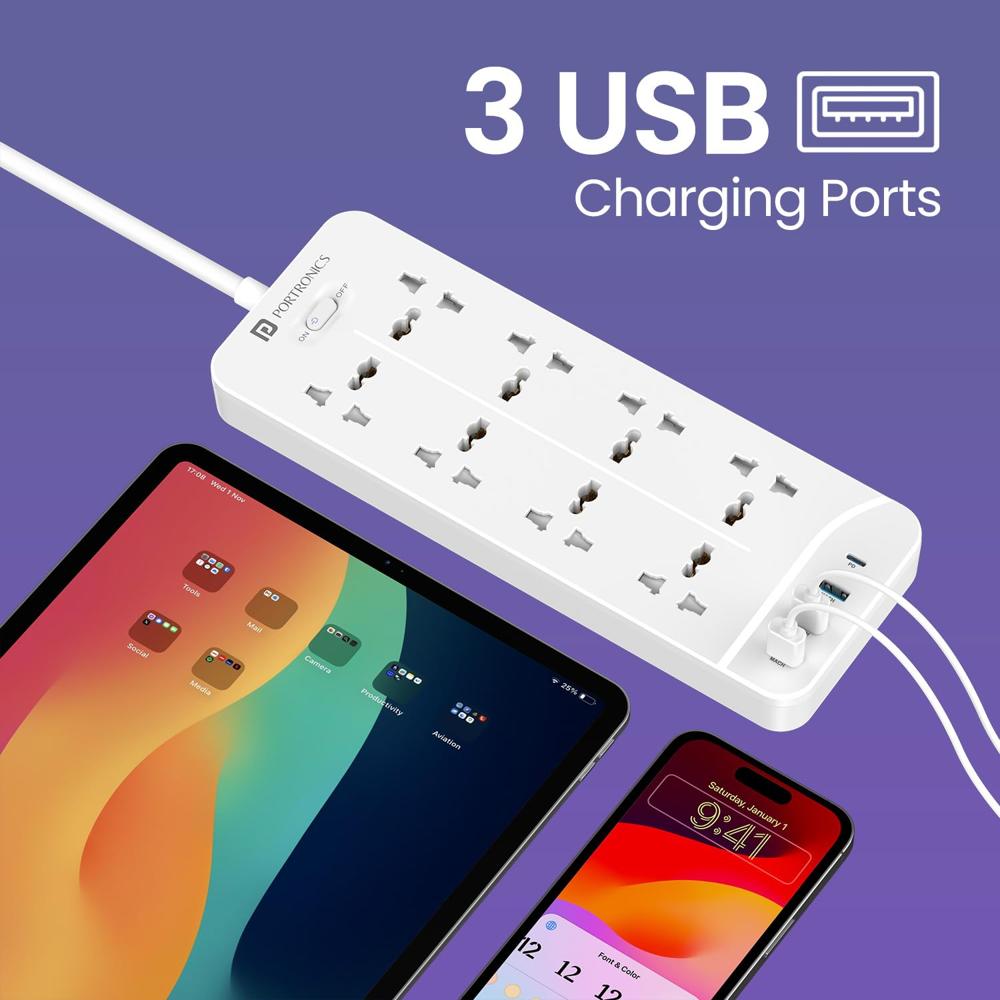 Portronics Power Plate 23 Extension Board with 20W Type-C