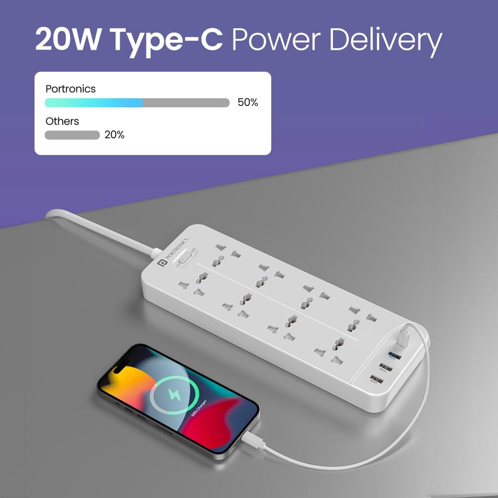 Portronics Power Plate 23 Extension Board with 20W Type-C
