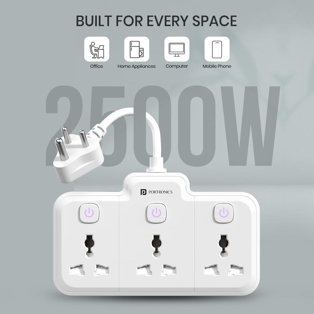 Portronics 2500W Power Plate Nano 3-in-1 Power Extender with