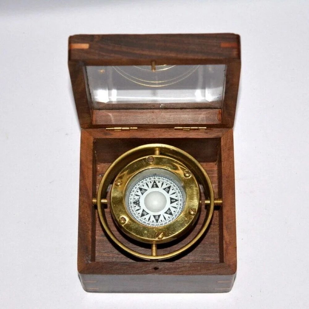 4 Inch Brass Vintage Marine Gimballed Solid Nautical Compass