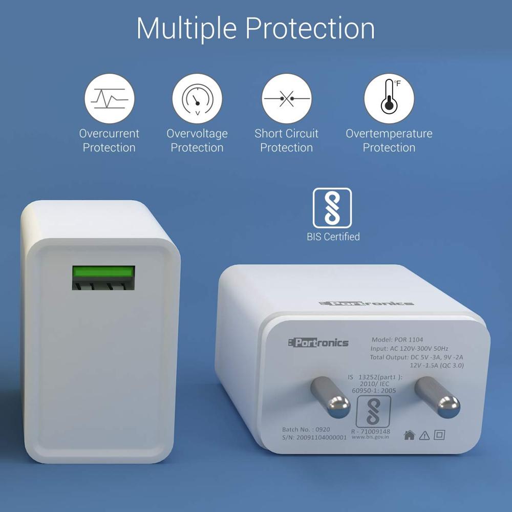 Portronics Adapto One M,18W 3A Fast Charging Adaptor,Comes with 1M Micro USB Cable Single Port