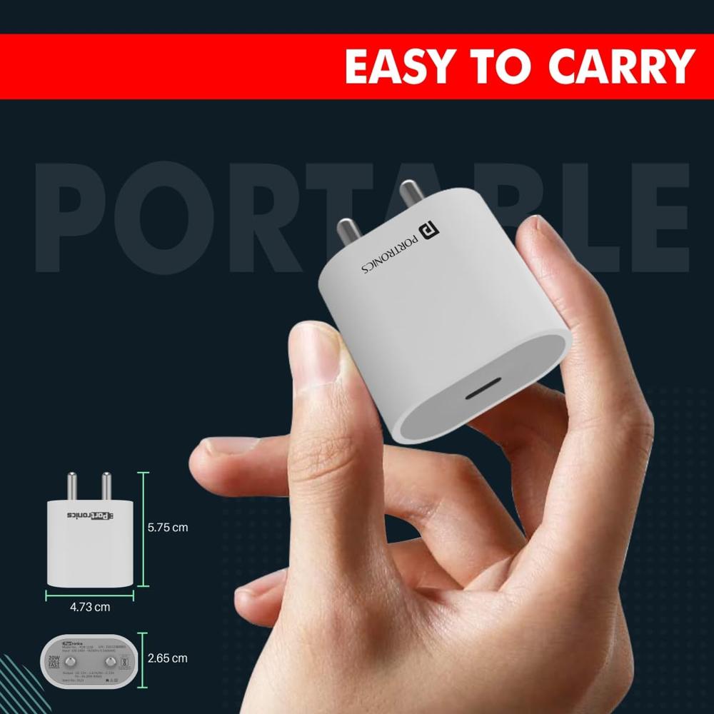 Portronics Adapto 20 Type C 20W Fast PD/Type C Adapter Charger with Fast Charging for iPhone
