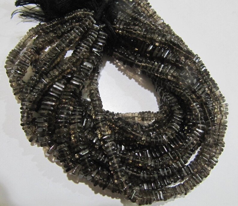 Natural Smoky Quartz Heishi Cut Square Shape Beads 4mm Gemstone Beads Strand 8 inch Long