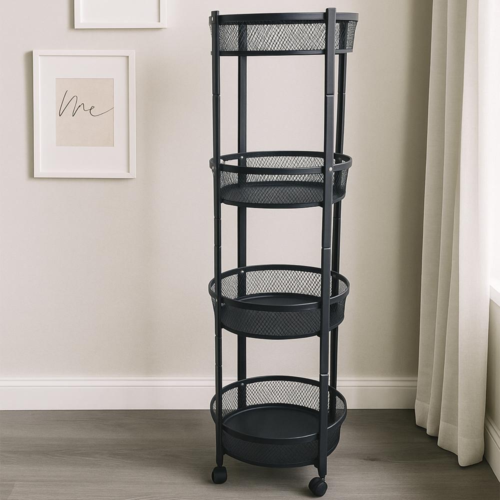 4-Layer Round Metal Folding Storage Trolley (1 Pc)