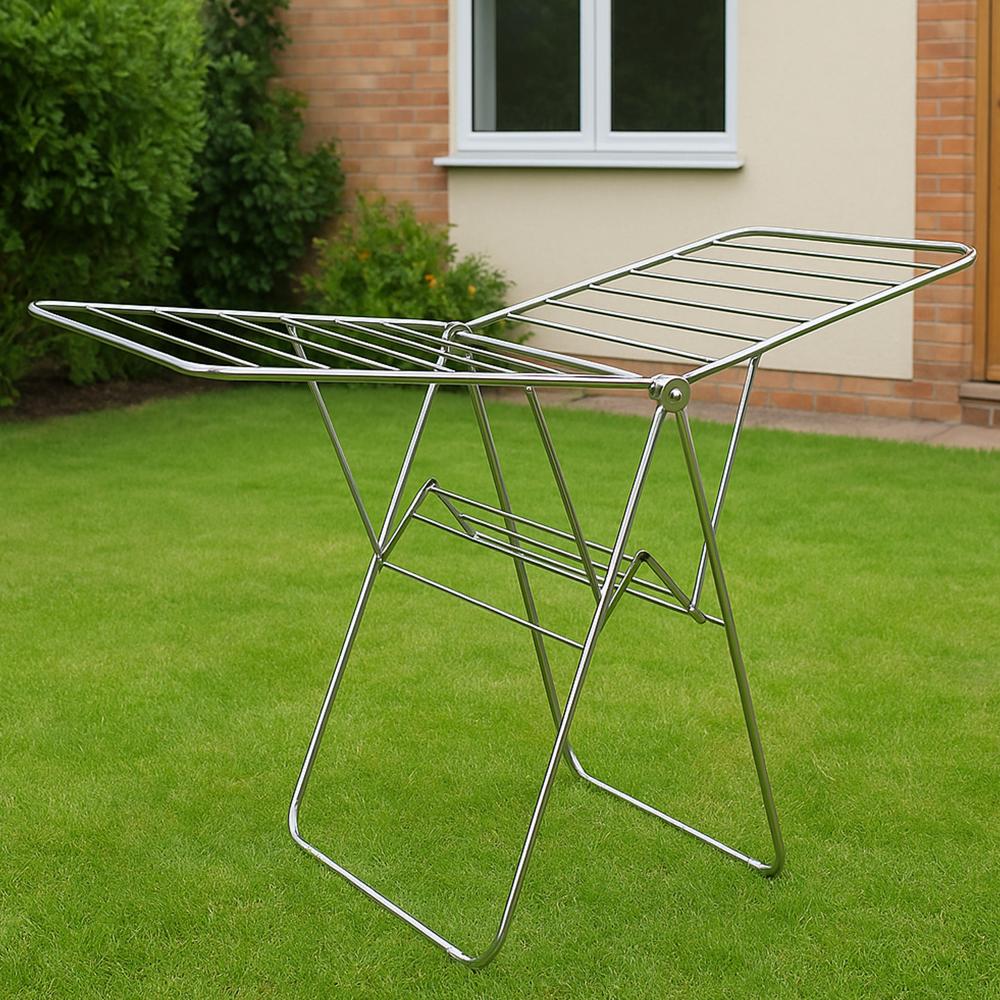 Supermom Premium Stainless Steel Heavy Duty Foldable Cloth Drying Stand (1 Pc) - Color: Silver