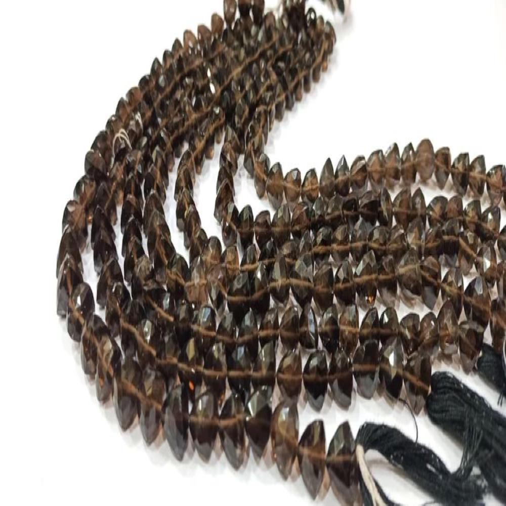 Smoky Quartz pyramid Shape Triangle shape Briolette Faceted 8mm Beads Strand 8 inches Long