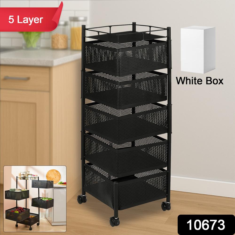 5 Layer Multipurpose Kitchen Storage Trolley With Wheels - Color: Black