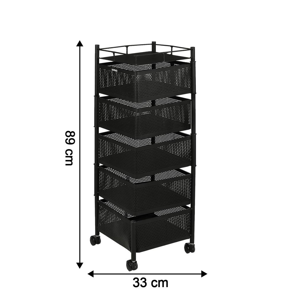 5 Layer Multipurpose Kitchen Storage Trolley With Wheels - Color: Black