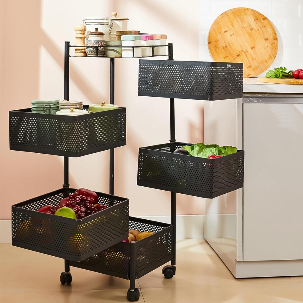 5 Layer Multipurpose Kitchen Storage Trolley With Wheels - Color: Black