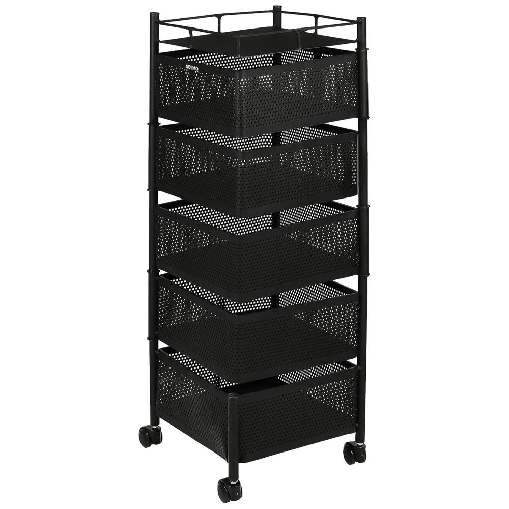 5 Layer Multipurpose Kitchen Storage Trolley With Wheels - Color: Black